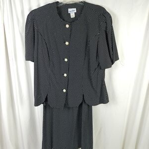 Vintage Good Times Womens Size 14 Black 2-Piece Polka Dot Skirt Suit Made In USA